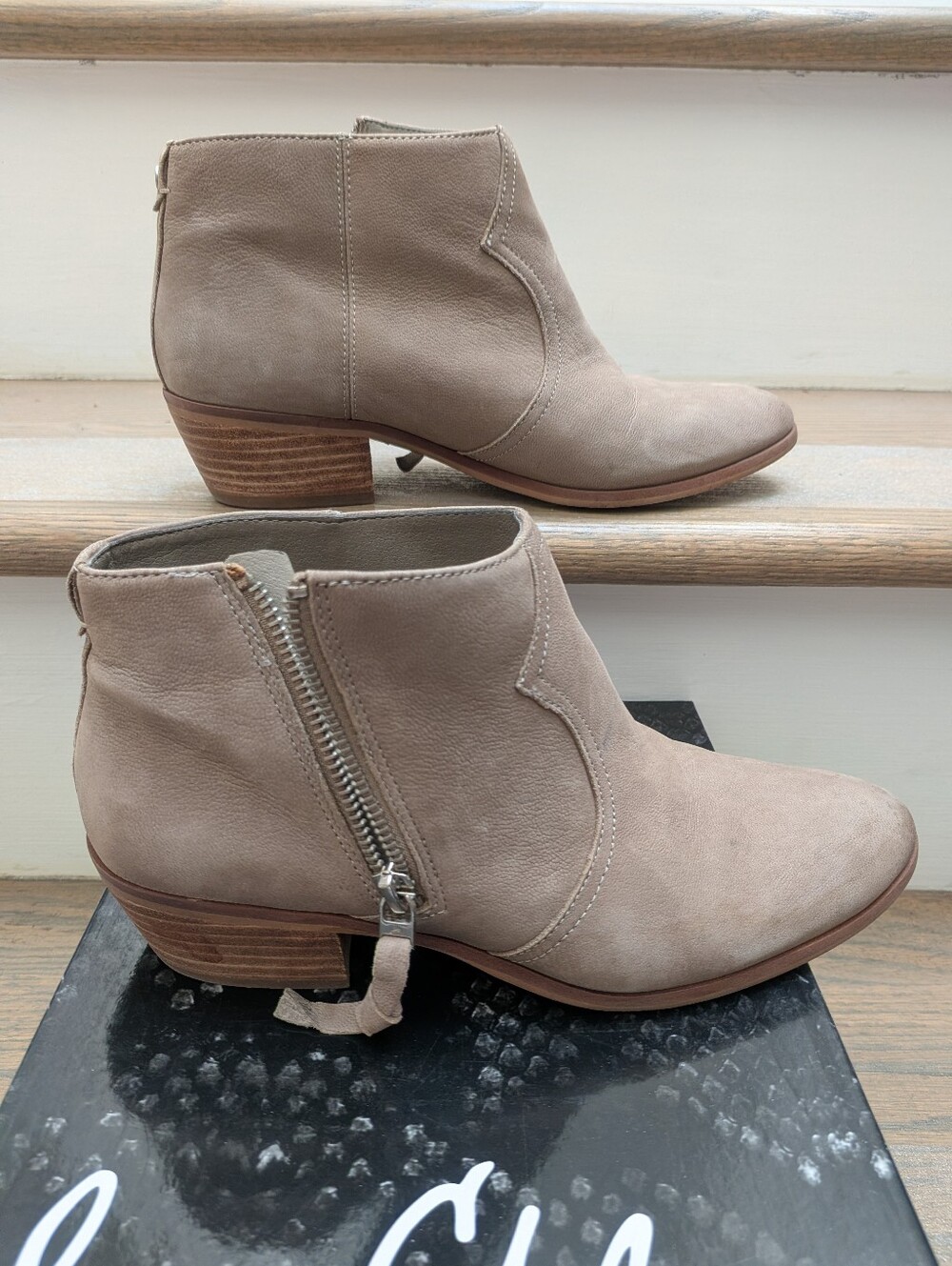 Sam Edelman Taupe Suede Leather Ankle Booties with Side Zip